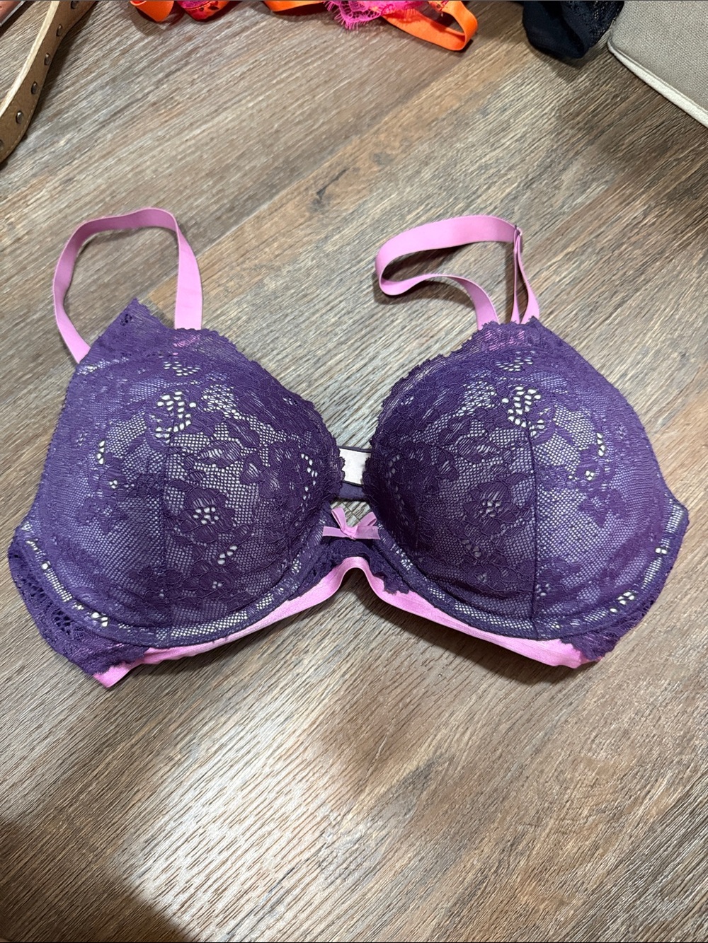 Victoria's Secret Purple Lace Bra with Pink Trim